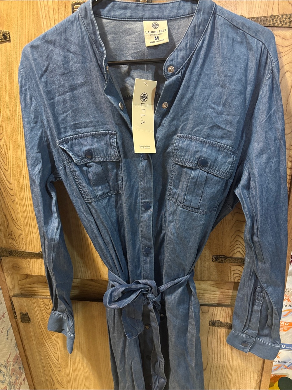 Laurie Felt denim duster dress in a medium wash (size Medium) with long sleeves